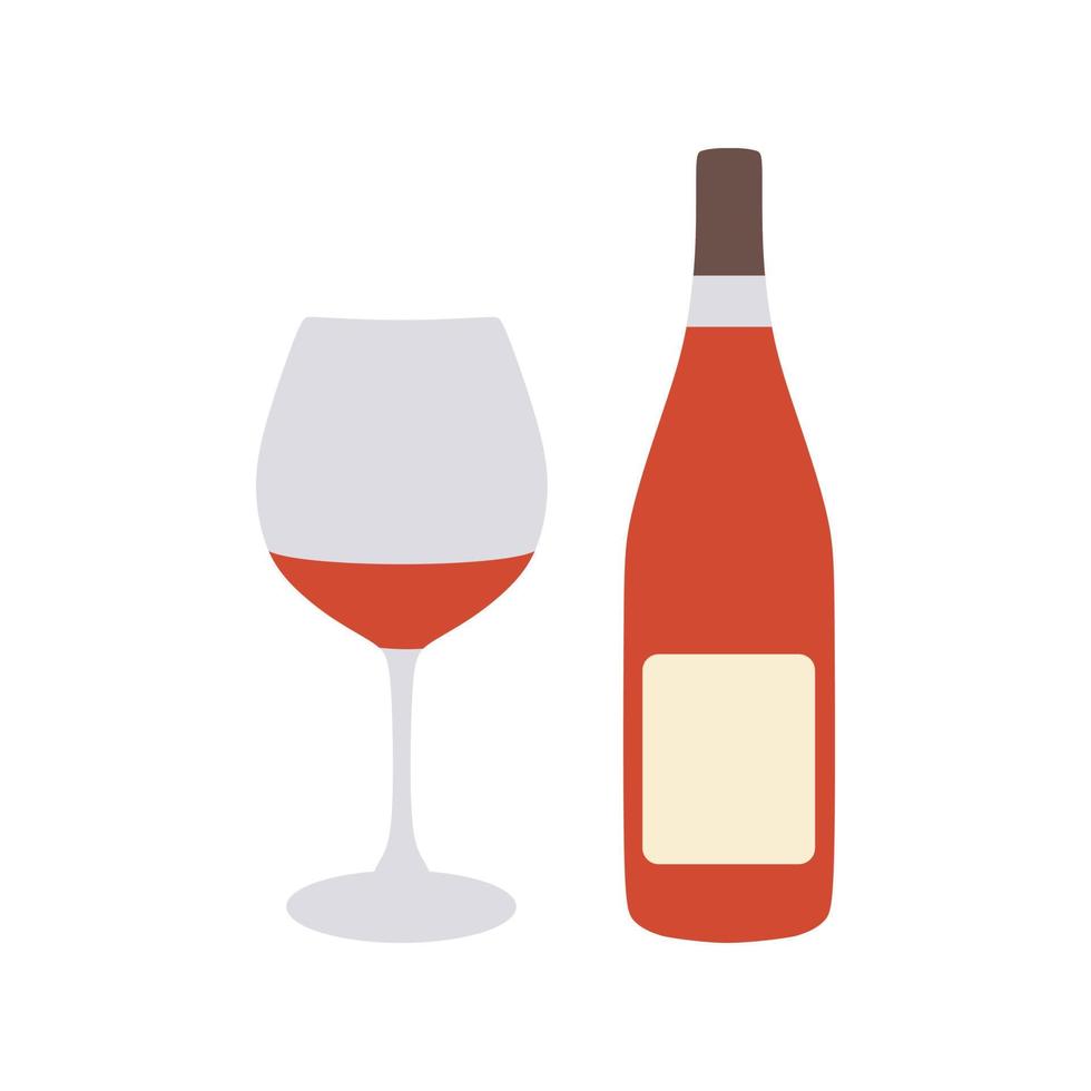 Bottle and glass of wine. Elements of the form of alcoholic beverages. White background. Vector ilustration