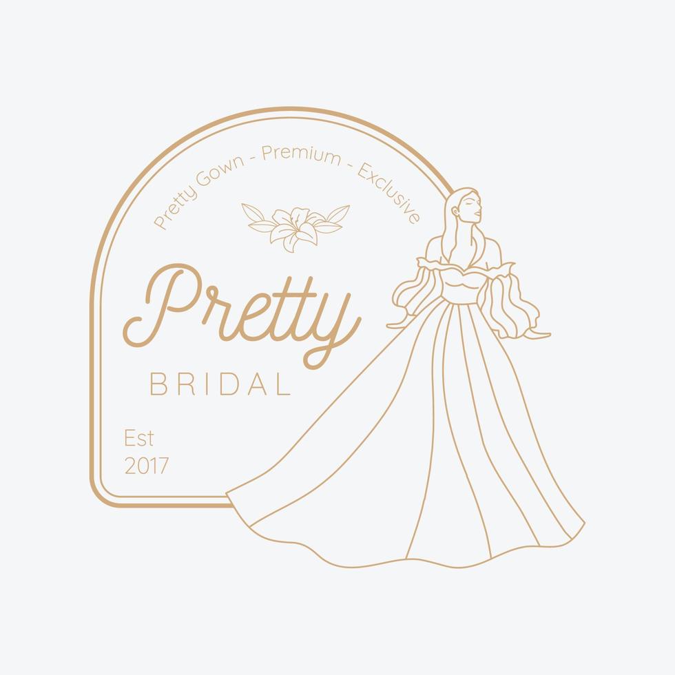 logotipo de la tienda de vestidos de novia de moda de belleza vector