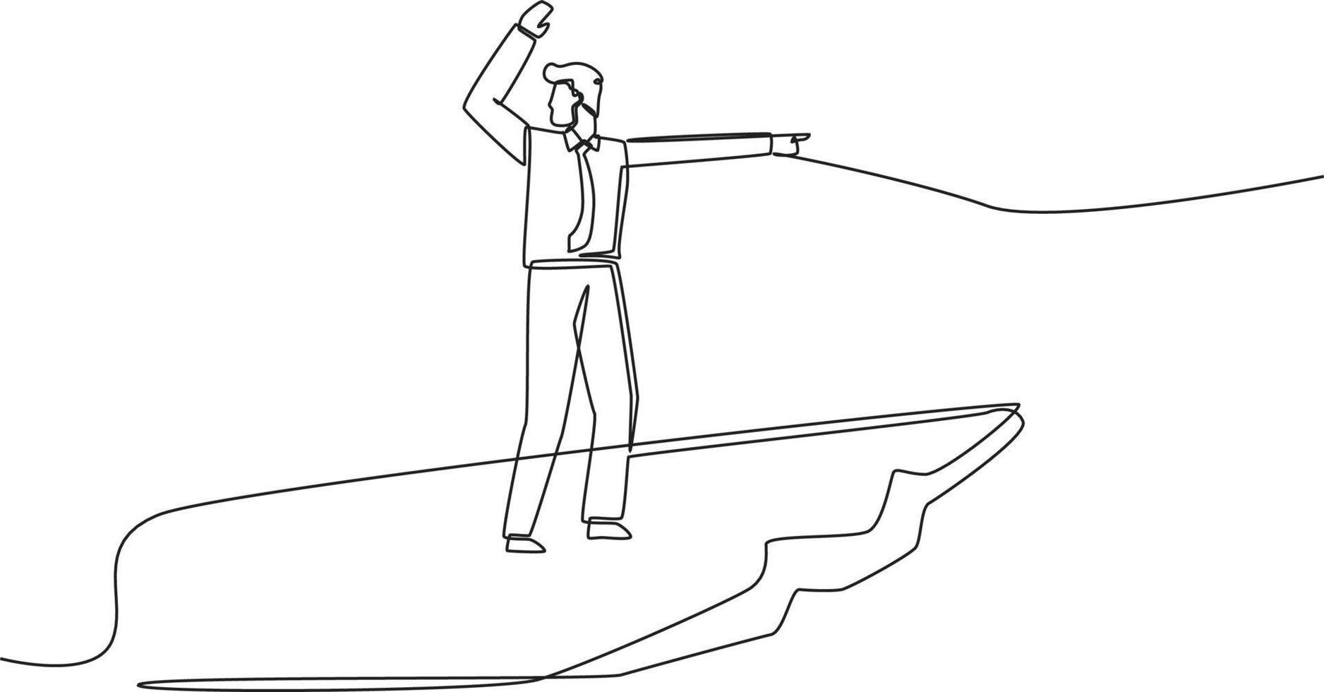 Continuous one line drawing a manager shows with his hands forward the business vision. Single line draw design vector graphic illustration.