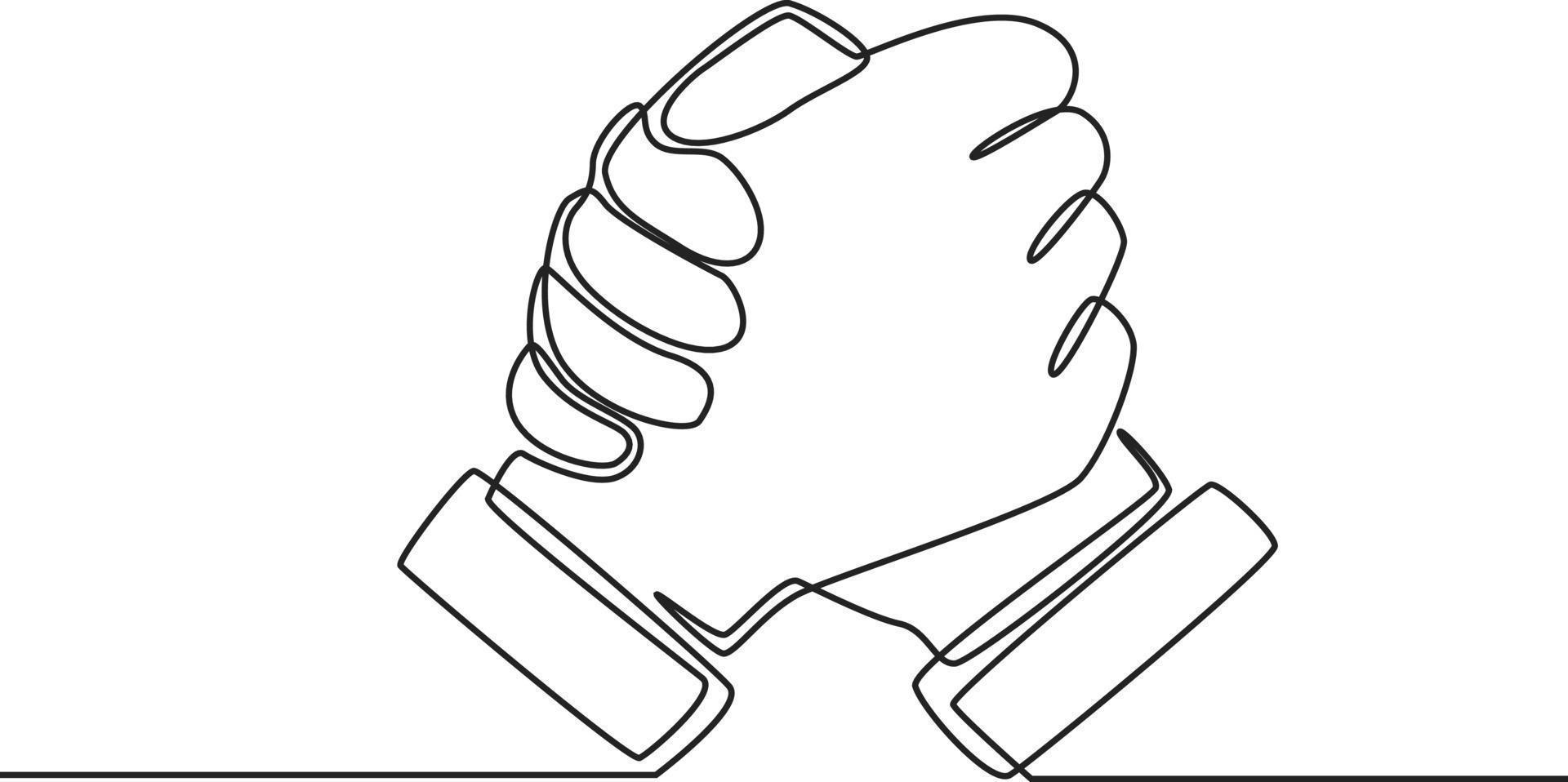 One continuous line drawing of Soul brother handshake. Friendship day. Single line draw design vector graphic illustration.