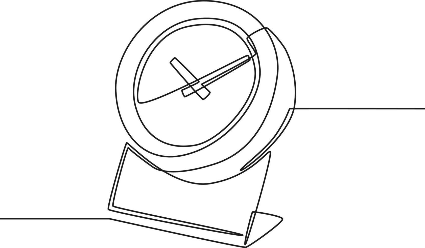 Single continuous line drawing of alarm clock stand. Clock table in office. Variation of alarm clock. Modern one line draw design graphic vector illustration.