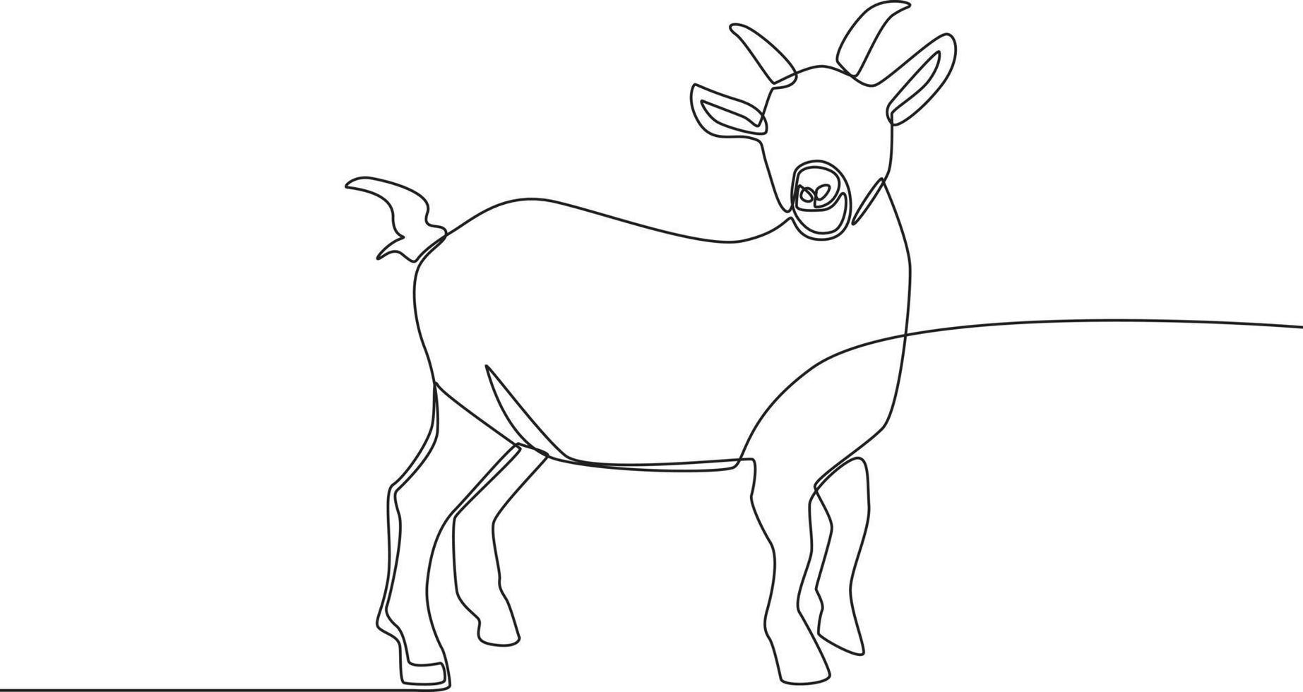 Single one line drawing a goat for sacrifice. Happy Eid Al Adha. Continuous line draw design graphic vector illustration.