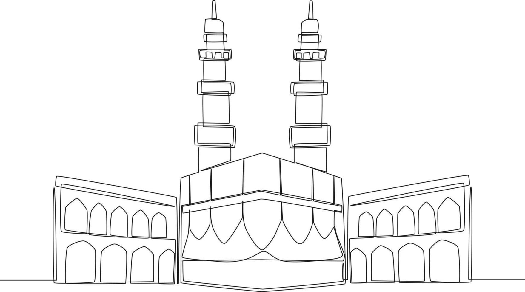 Continuous one line drawing Hajj or Pilgrimage Background. Hajj and umrah concept. Single line draw design vector graphic illustration.