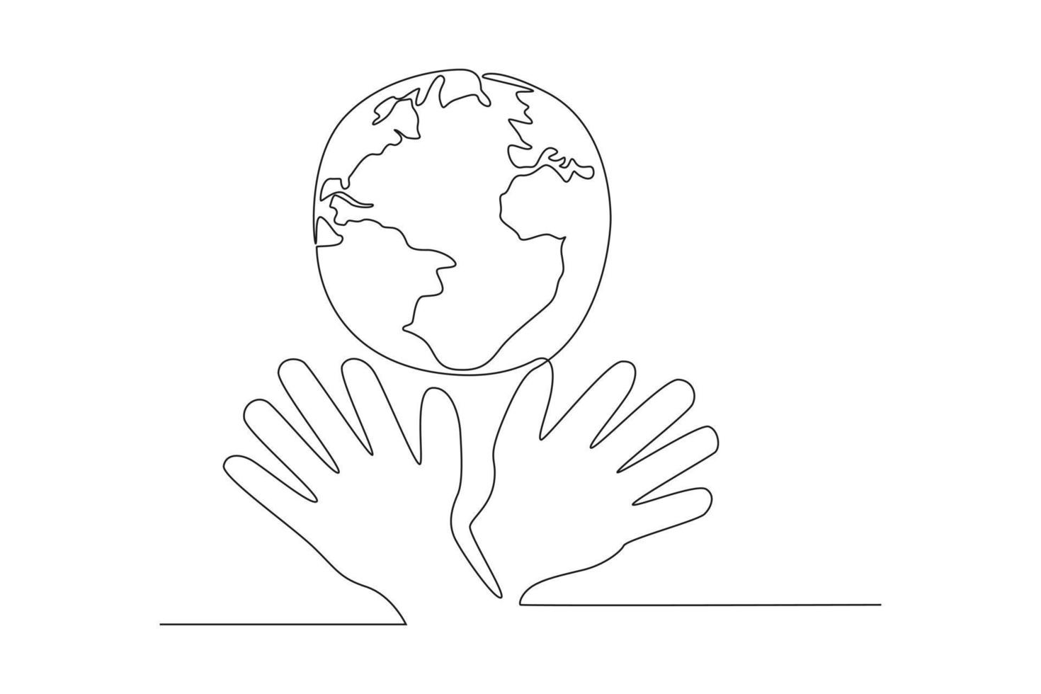 Single one line drawing cross hand icon under globe. World population day. Continuous line draw design graphic vector illustration.