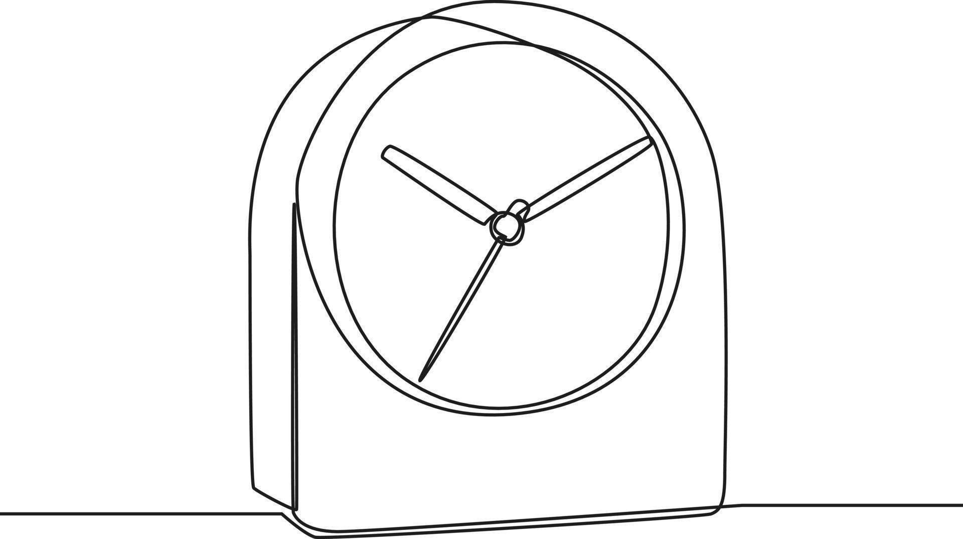 Single continuous line drawing of round top alarm clock. Clock table in