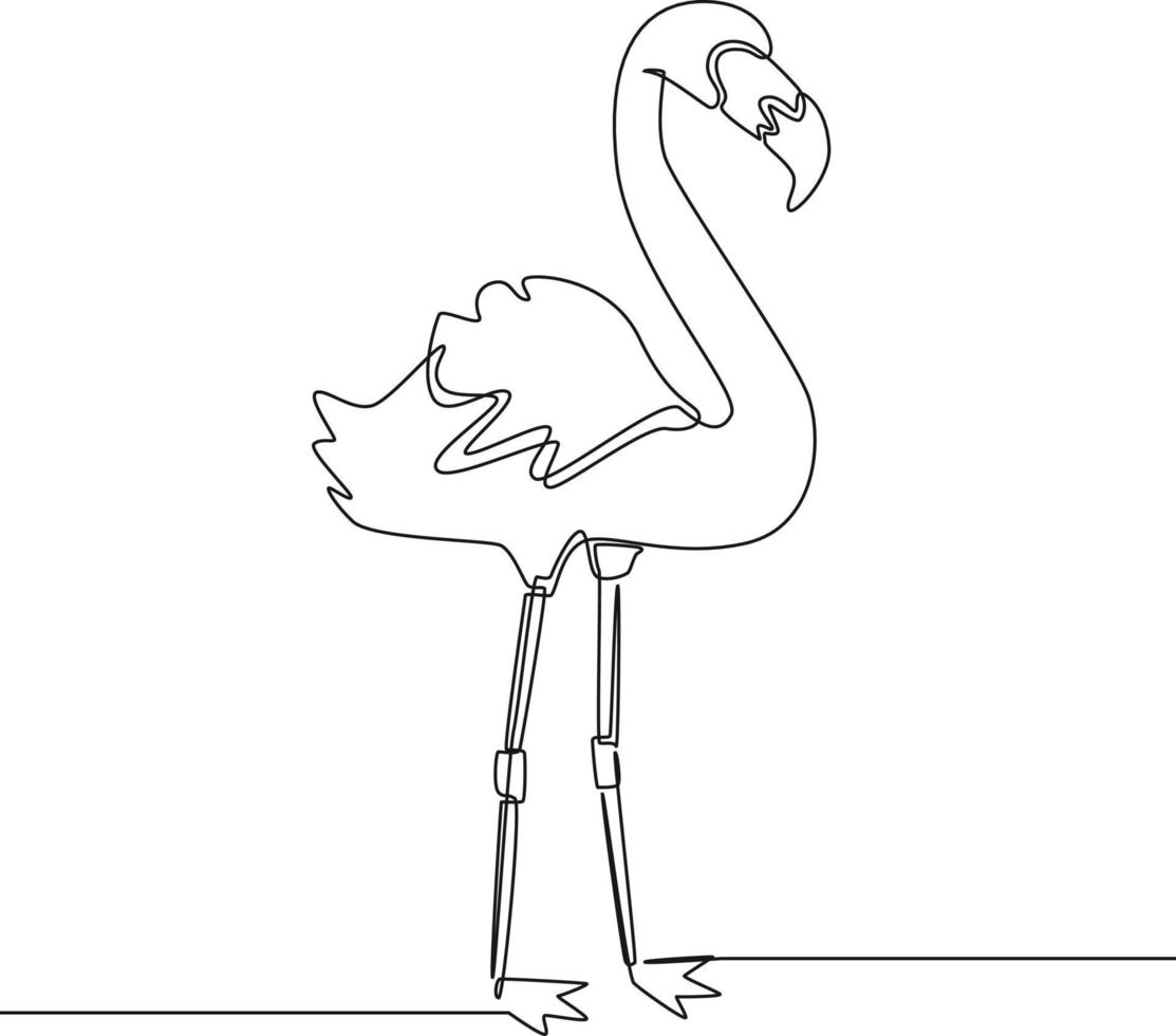 One continuous line drawing of flamingo bird. summer party. Single line draw design graphic illustration. vector