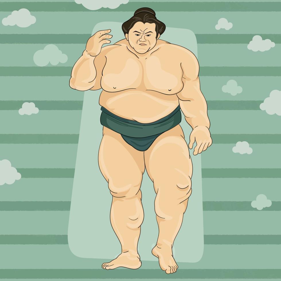 luchador de sumo de pie y desafiando al oponente. gran hombre alto enorme enojado. deporte japonés. vector