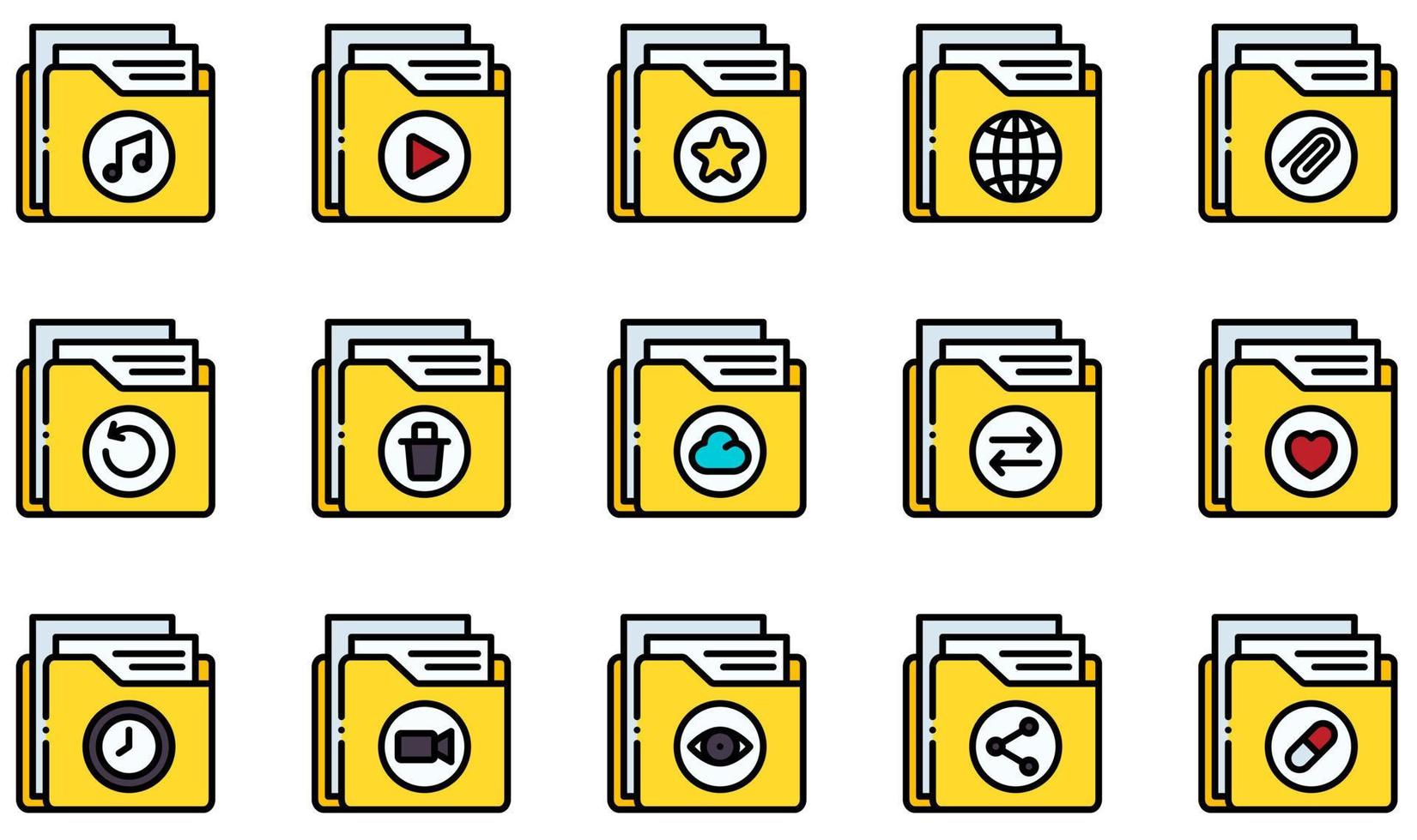 Set of Vector Icons Related to Folders. Contains such Icons as folder, file, document, storage, data, archive and more.