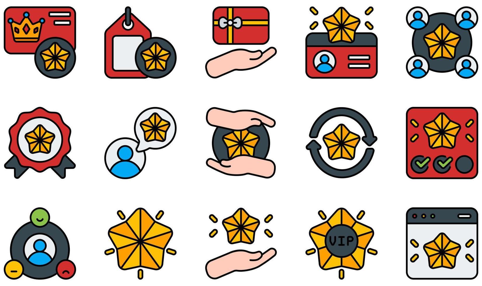 conjunto de iconos vectoriales relacionados con la lealtad del cliente. contiene íconos como tarjeta de lealtad, etiqueta de lealtad, miembro, tarjeta de miembro, membresía, relación y más. vector