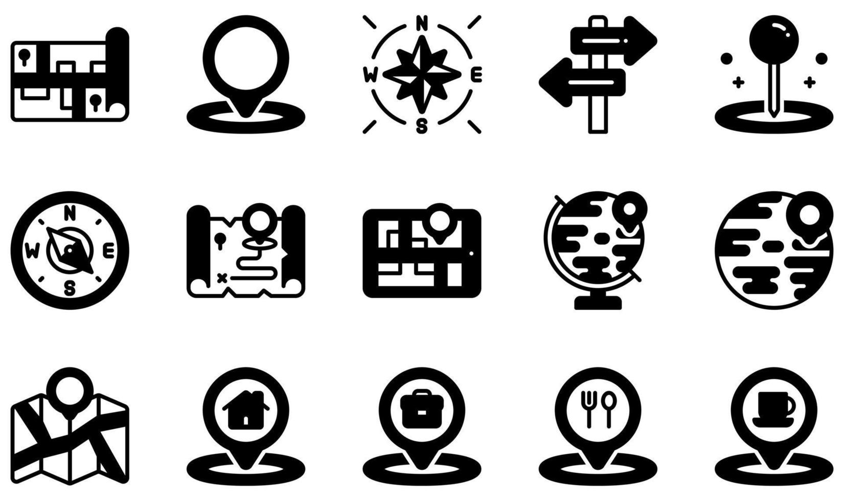 Set of Vector Icons Related to Maps And Navigation. Contains such Icons as Map, Placeholder, Cardinal, Direction, Navigation, Location and more.