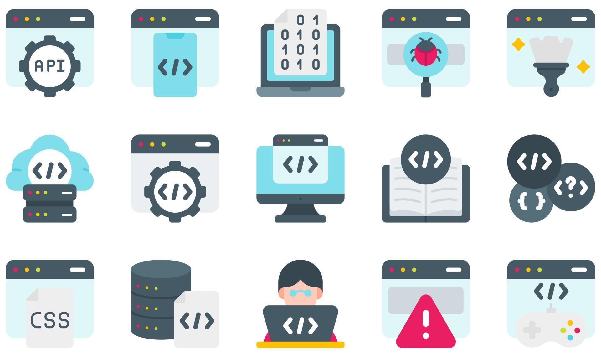 Set of Vector Icons Related to Coding. Contains such Icons as Api, Bug ...