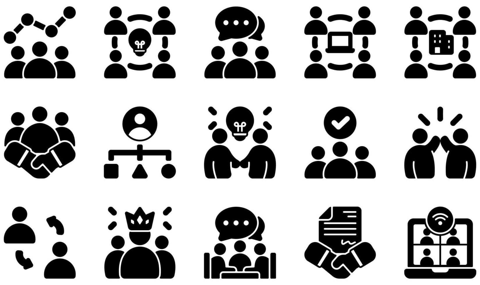 Set of Vector Icons Related to Teamwork. Contains such Icons as Brainstorm, Company, Cooperation, Coordination, Coworker, Partnership and more.