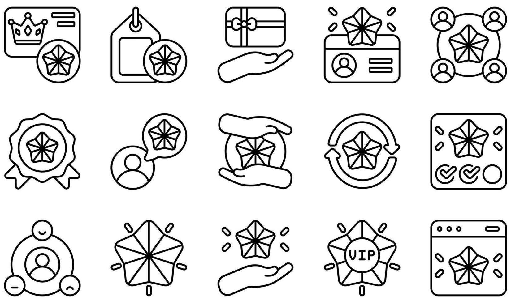 conjunto de iconos vectoriales relacionados con la lealtad del cliente. contiene íconos como tarjeta de lealtad, etiqueta de lealtad, miembro, tarjeta de miembro, membresía, relación y más. vector