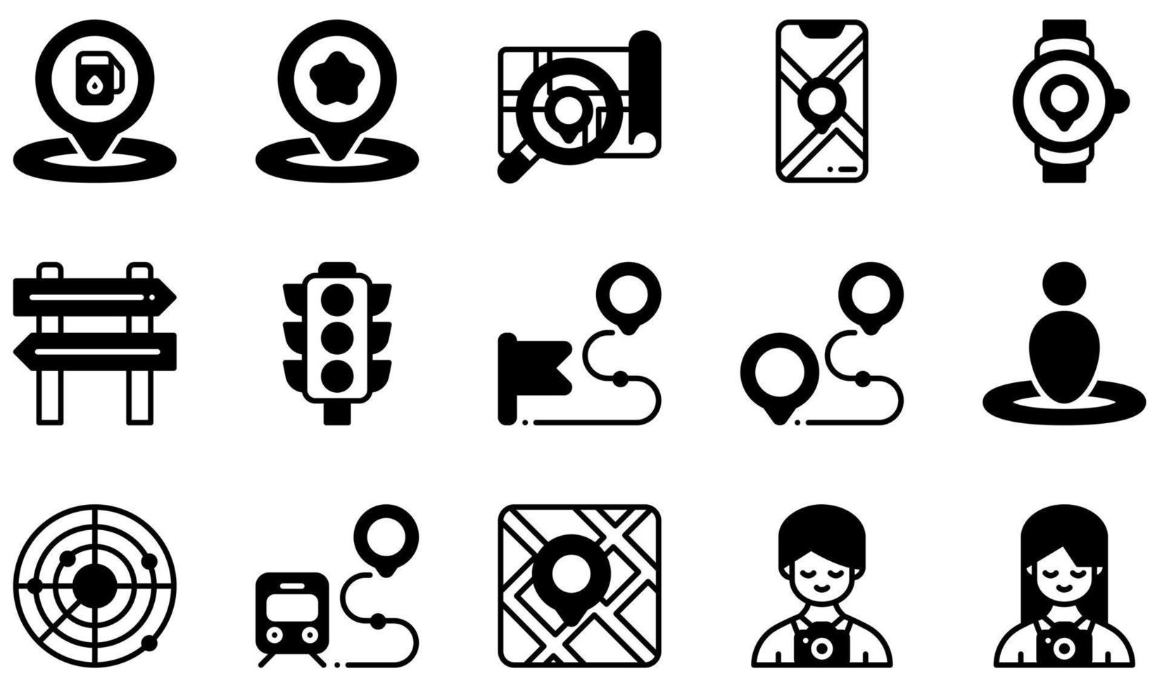 Set of Vector Icons Related to Maps And Navigation. Contains such Icons as Rating, Search, Phone, Watch, Route, Tourist and more.