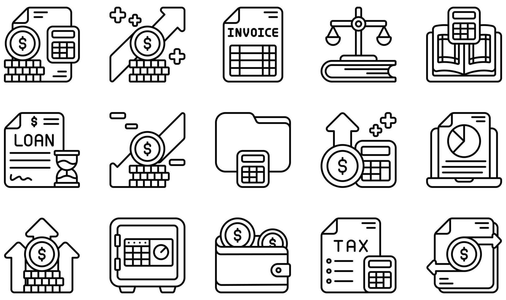 Set of Vector Icons Related to Accounting. Contains such Icons as Finance, Income, Invoice, Ledger, Loan, Revenue and more.