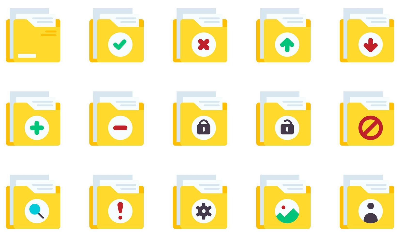 Set of Vector Icons Related to Folders. Contains such Icons as folder, file, document, storage, data, archive and more.