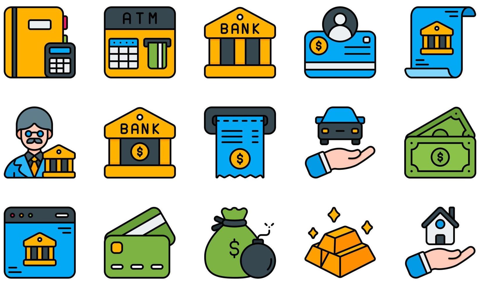 conjunto de iconos vectoriales relacionados con la banca. contiene íconos como contabilidad, banco, cuenta bancaria, extracto bancario, banca, banquero y más. vector