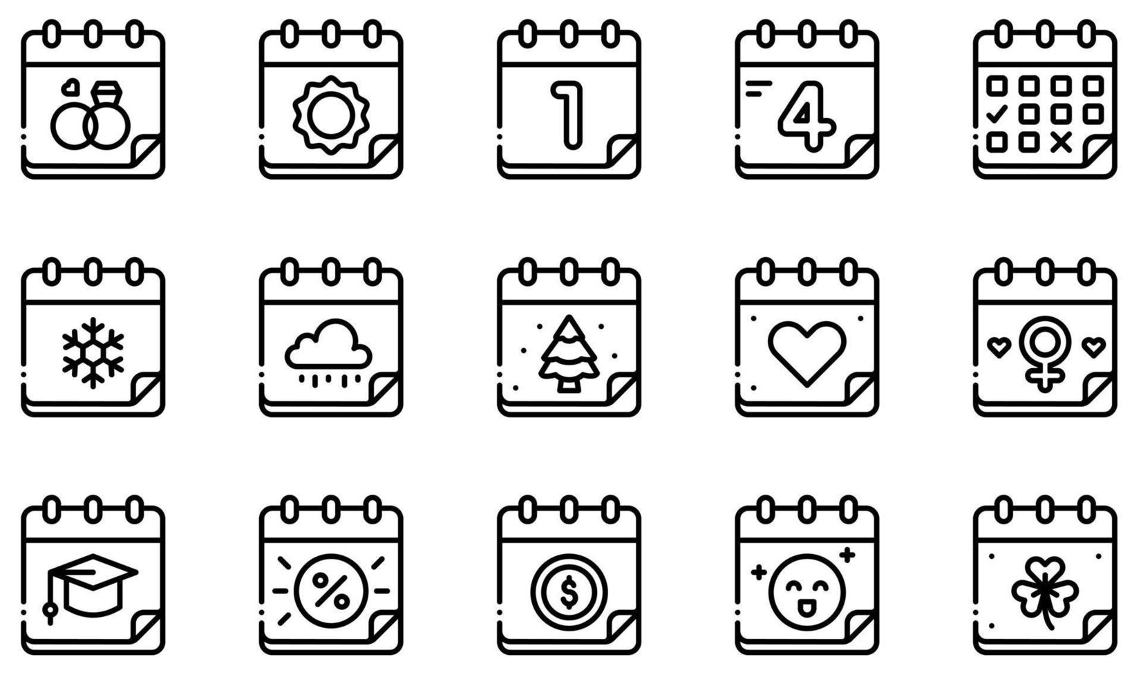 conjunto de iconos vectoriales relacionados con el calendario y las fechas. contiene íconos como calendario, día, hora, evento, horario, administración y más. vector