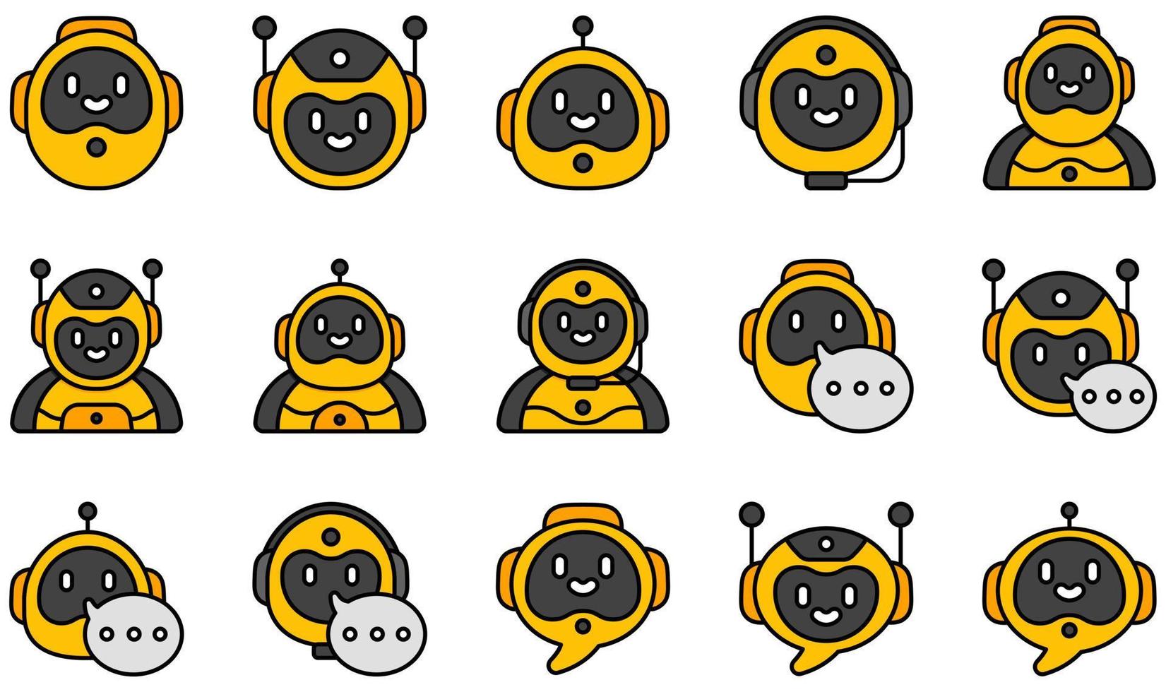 conjunto de iconos vectoriales relacionados con chatbot. contiene íconos como bot, robot, chatbot, chat, mensaje, conversación y más. vector