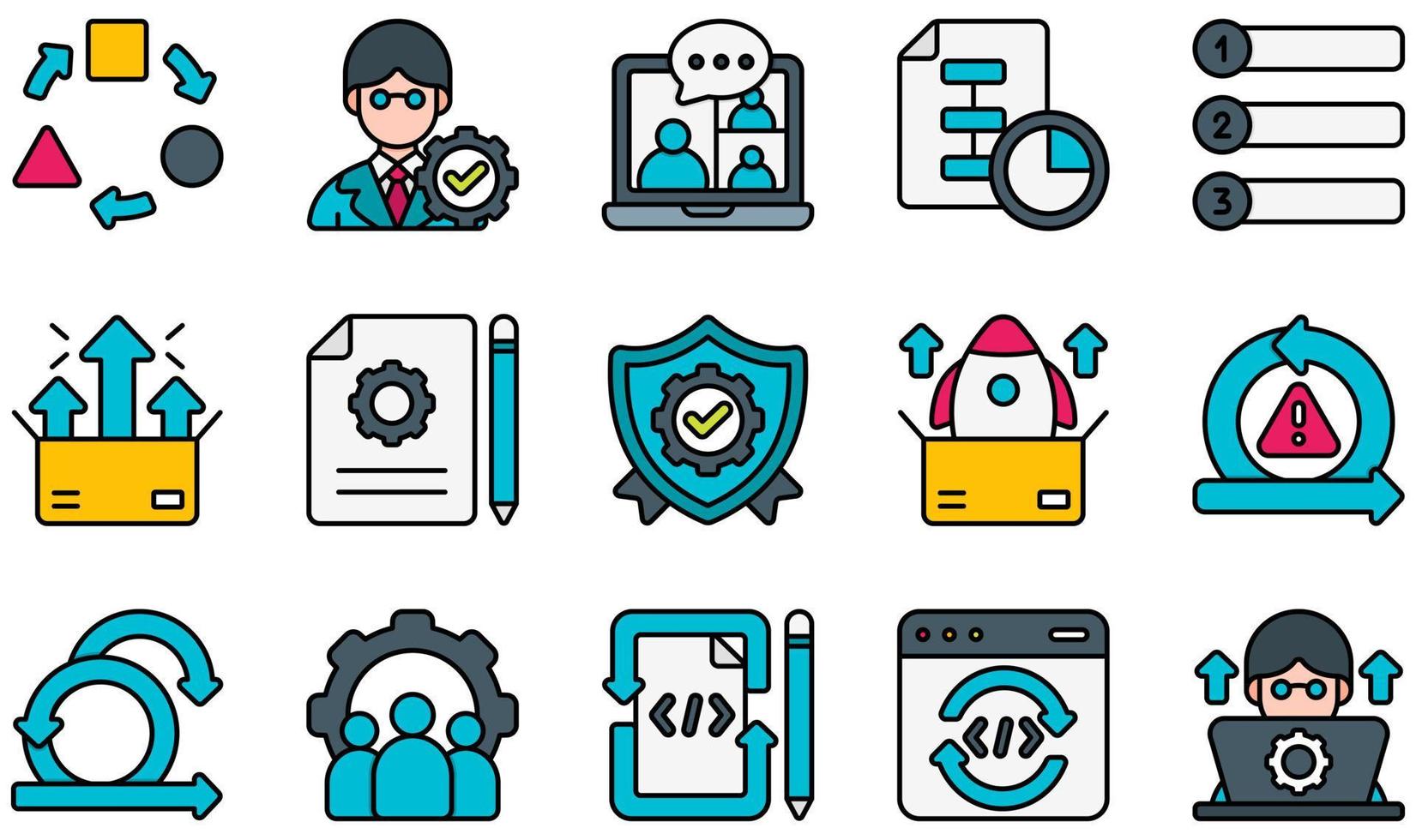 Set of Vector Icons Related to Agile. Contains such Icons as Link, Priority, Product Release, Risk, Scrum, Test and more.