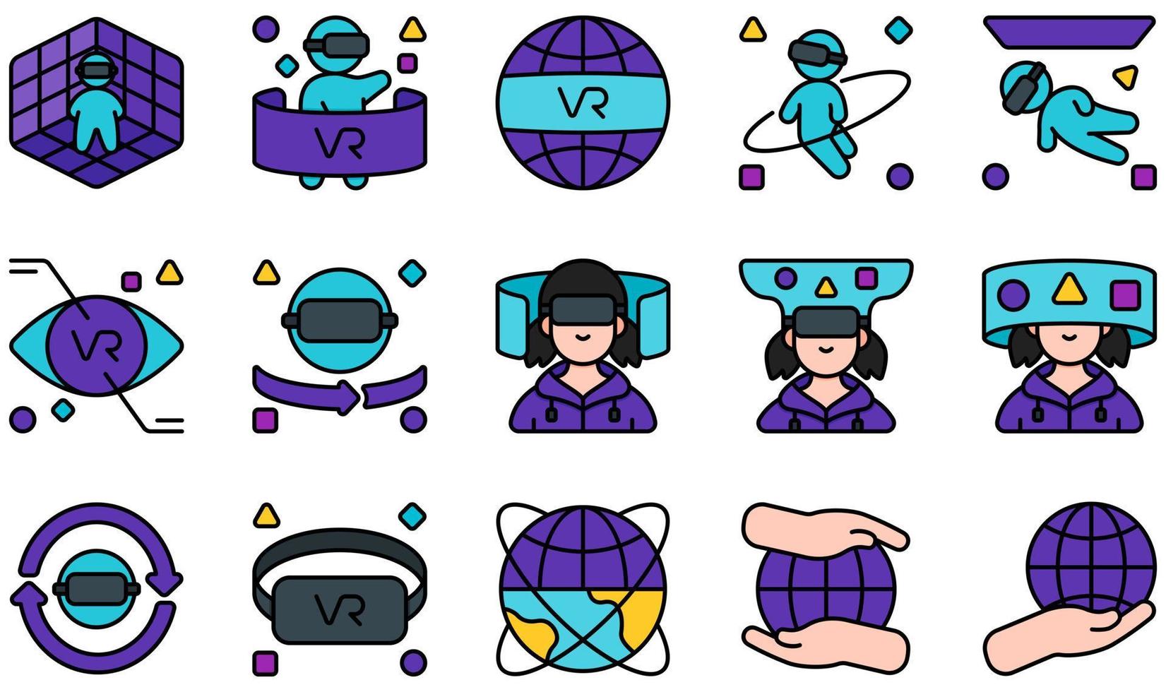 conjunto de iconos vectoriales relacionados con el metaverso. contiene íconos como espacio, realidad virtual, espacio virtual, visión, vr, gafas vr y más. vector