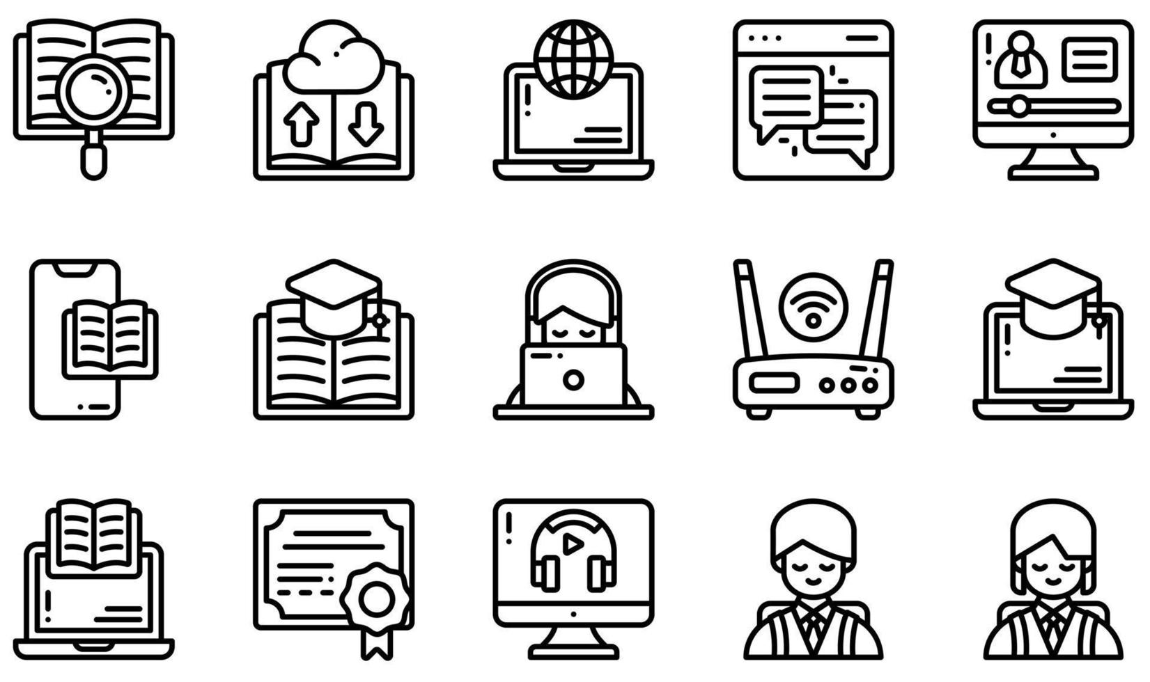 conjunto de iconos vectoriales relacionados con el aprendizaje en línea. contiene íconos como interactivo, aprendizaje, escucha, educación en línea, aprendizaje en línea, estudiante y más. vector