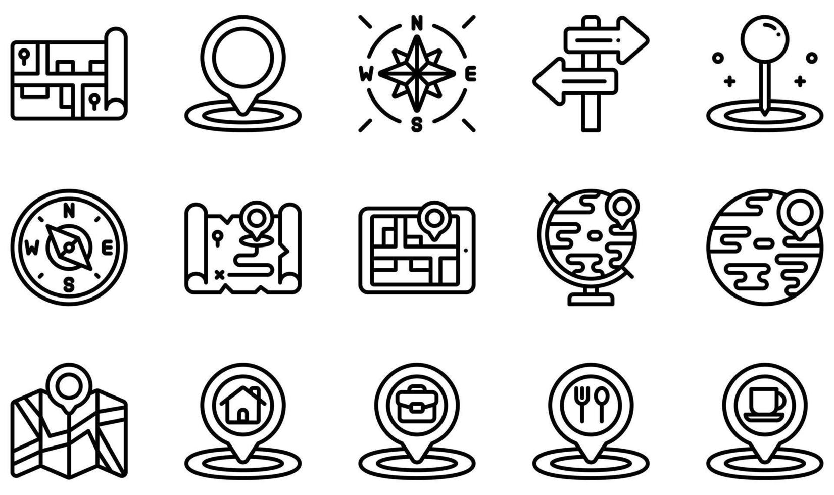 Set of Vector Icons Related to Maps And Navigation. Contains such Icons as Map, Placeholder, Cardinal, Direction, Navigation, Location and more.