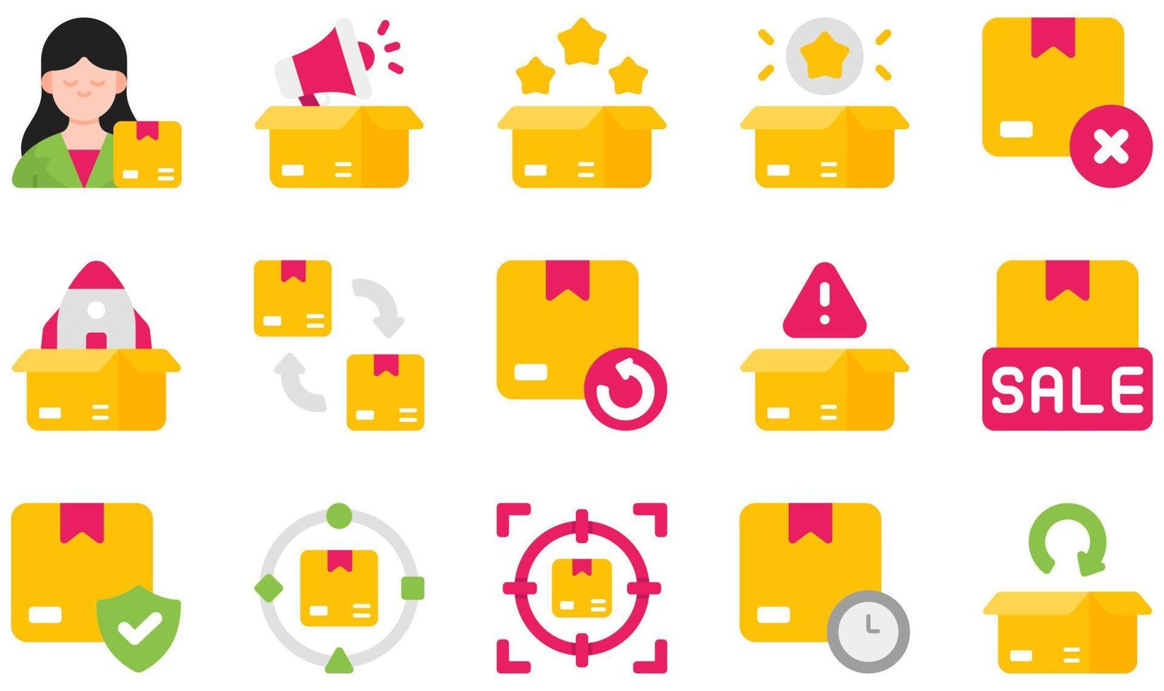 conjunto de iconos vectoriales relacionados con la gestión de productos. contiene íconos como gerente de producto, calidad, rechazo, lanzamiento, devolución, cadena de suministro y más. vector