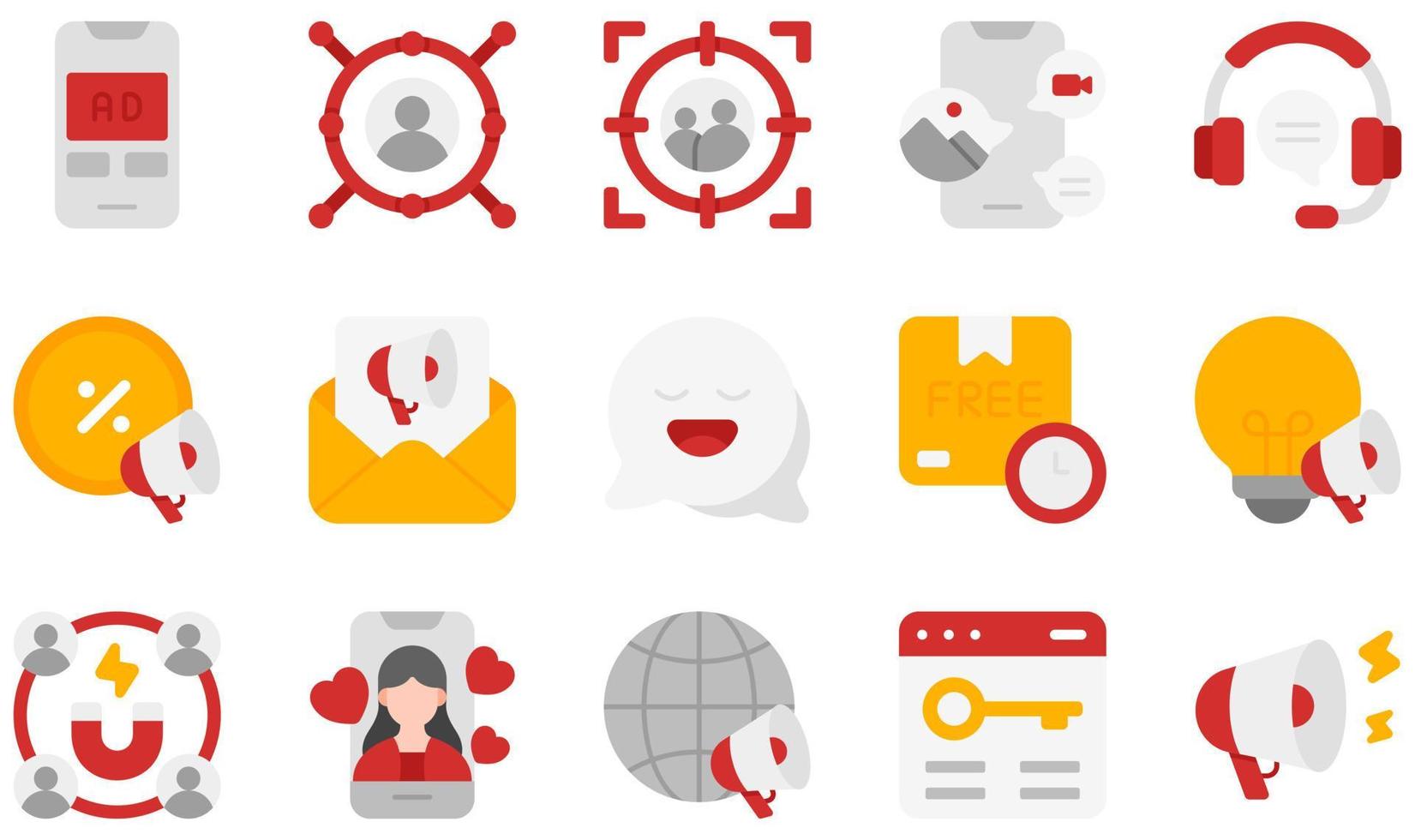 conjunto de iconos vectoriales relacionados con el marketing online. contiene íconos como publicidad, marketing de afiliados, marketing de contenido, correo electrónico, influencer, marketing entrante y más. vector