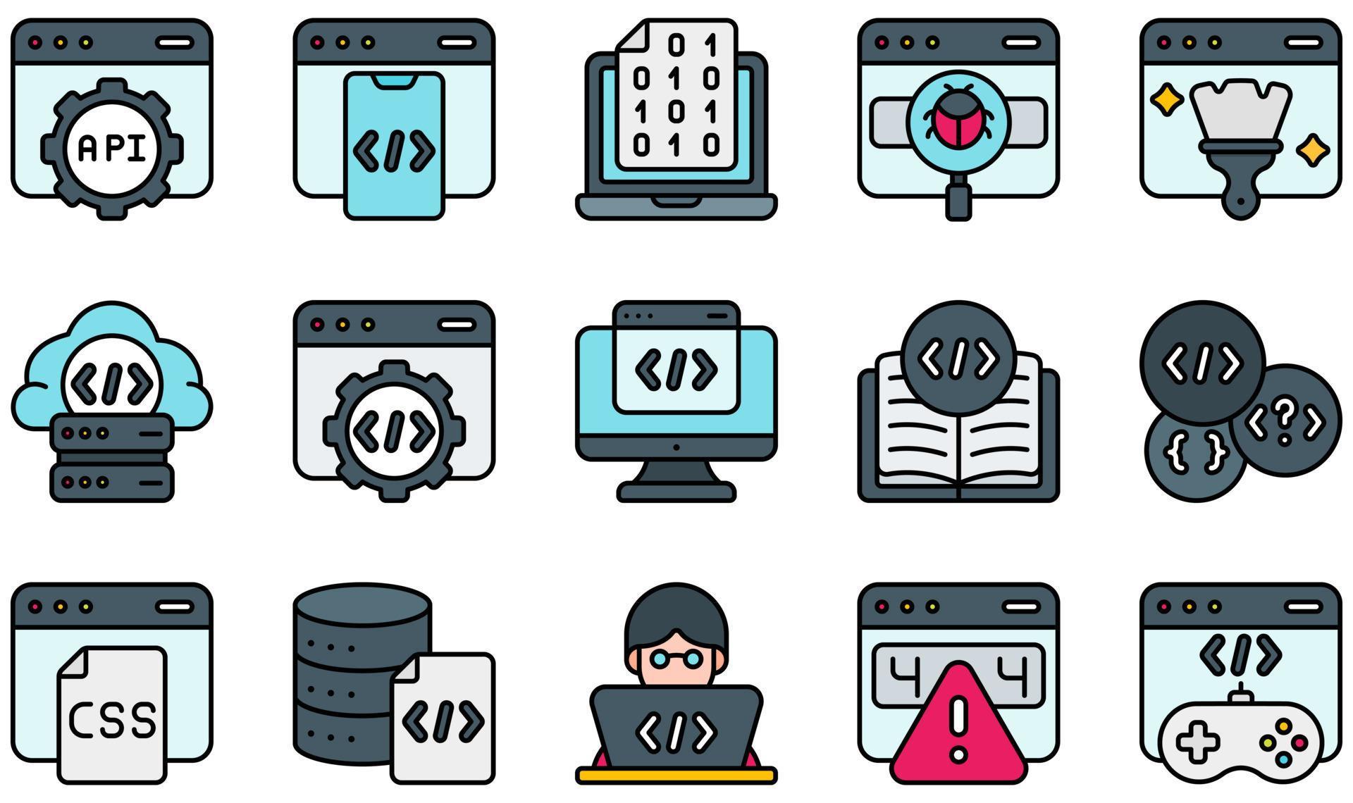 Set of Vector Icons Related to Coding. Contains such Icons as Api, Bug ...