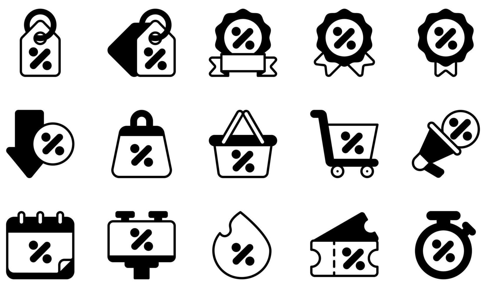 Set of Vector Icons Related to Discount. Contains such Icons as Tag, Discount, Promotion, Basket, Shopping, Hot Sale and more.