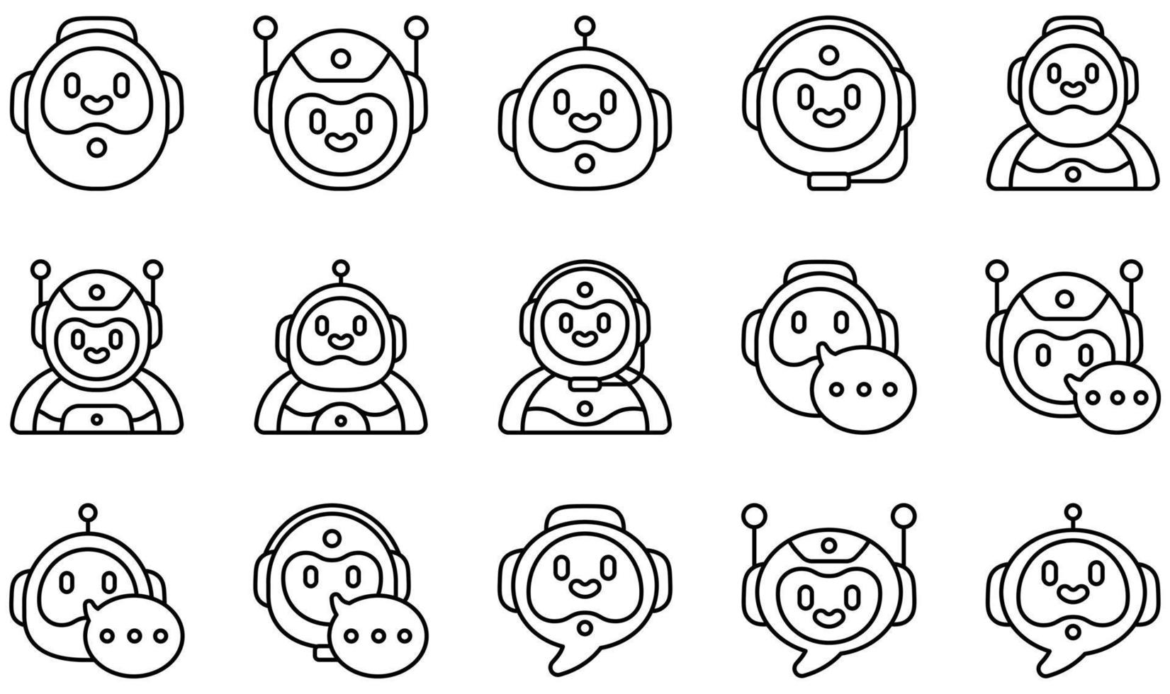 conjunto de iconos vectoriales relacionados con chatbot. contiene íconos como bot, robot, chatbot, chat, mensaje, conversación y más. vector