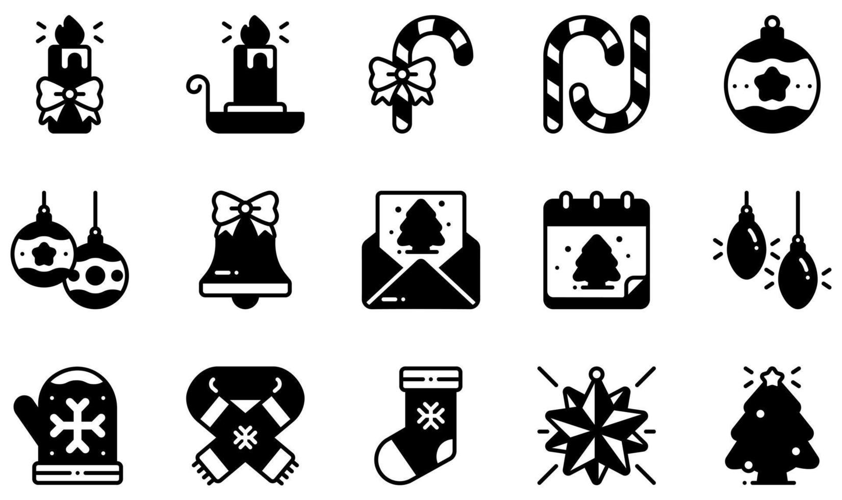 Set of Vector Icons Related to Christmas Decoration. Contains such Icons as Candle, Candle Stand, Candy Cane, Christmas Bell, Christmas Card, Christmas Scarf and more.