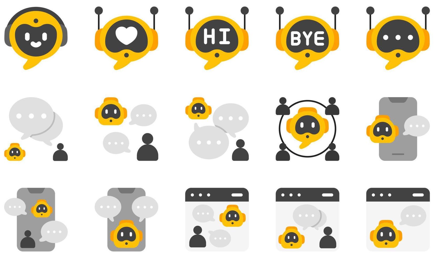 Set of Vector Icons Related to Chatbot. Contains such Icons as Bot, Robot, Chatbot, Chat, Message, Conversation and more.