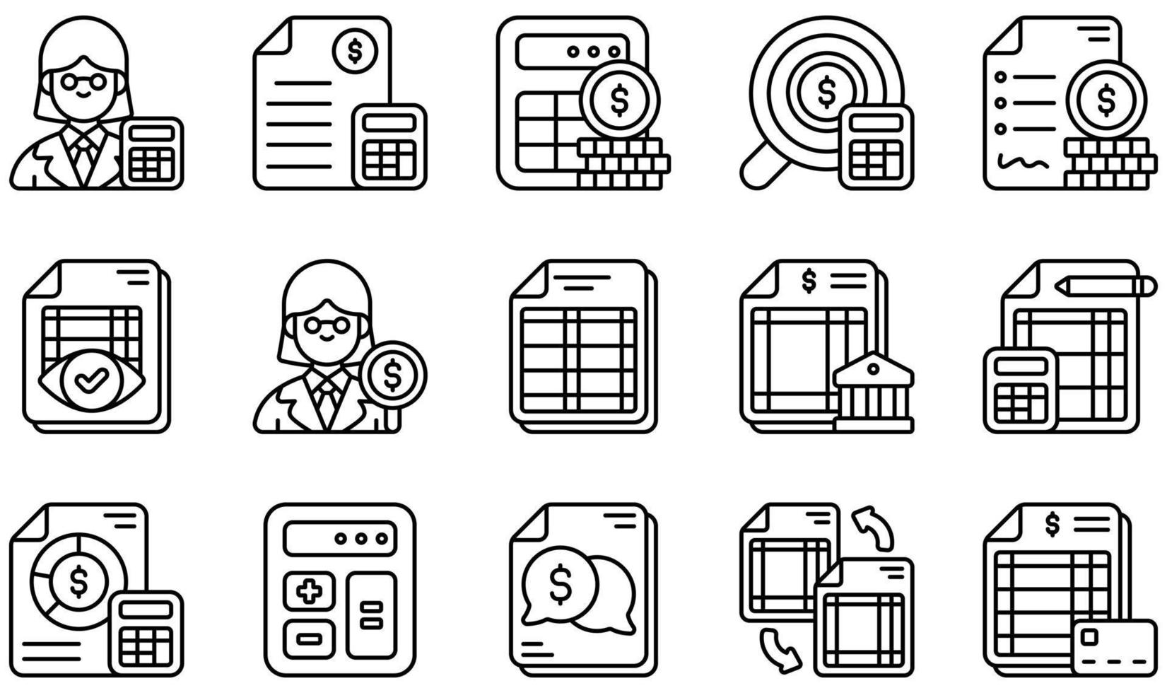 Set of Vector Icons Related to Accounting. Contains such Icons as Accountant, Accounting, Accounts, Audit, Auditor, Bookkeeping and more.