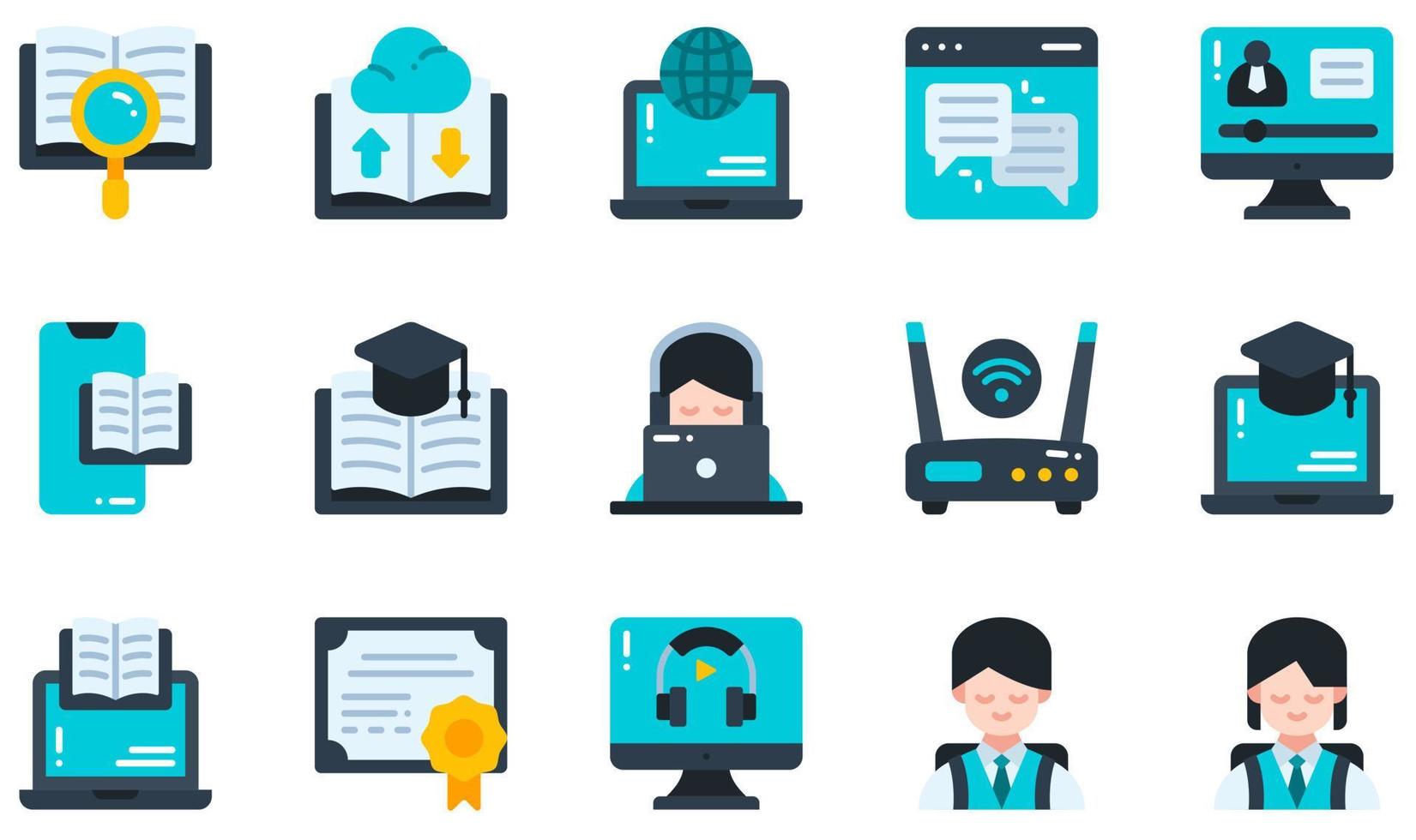 Set of Vector Icons Related to Online Learning. Contains such Icons as Interactive, Learning, Listening, Online Education, Online Learning, Student and more.