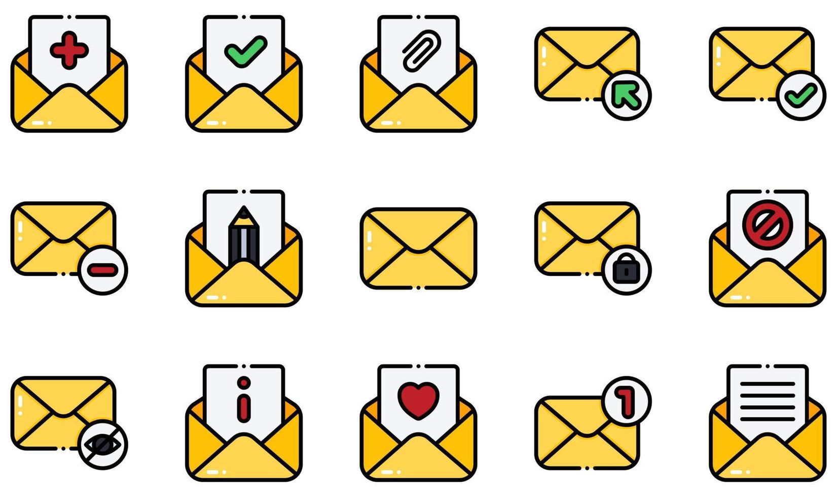 Set of Vector Icons Related to Email. Contains such Icons as Adding, Approved, Arroba, Click, Completed, Delete and more.