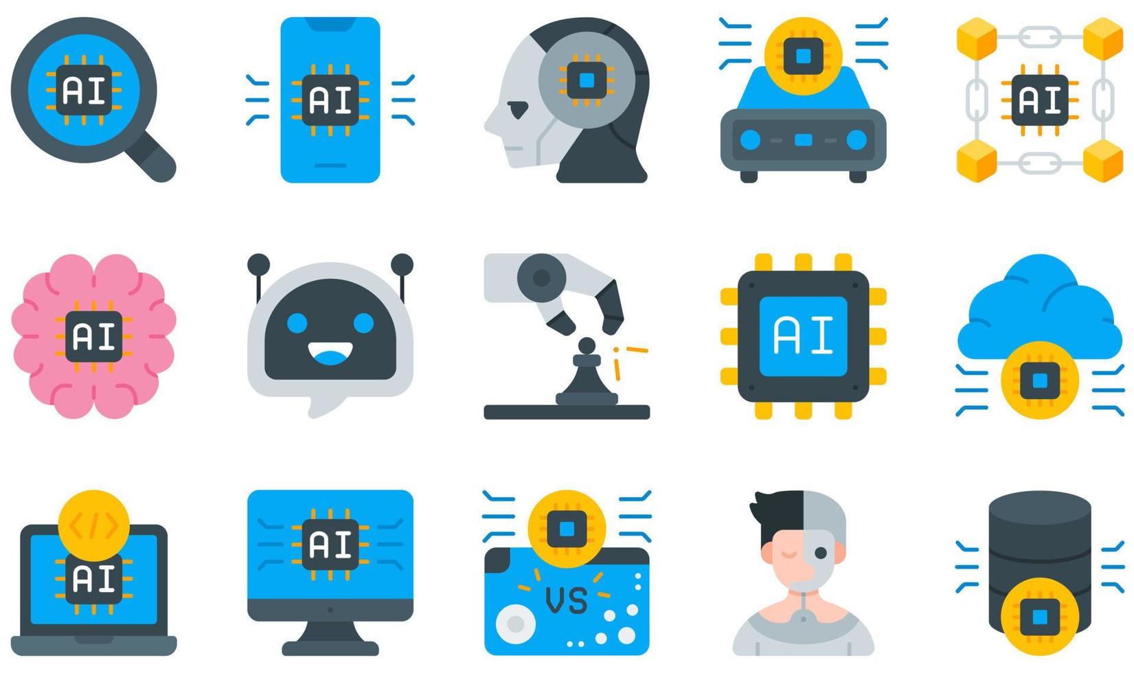 Set of Vector Icons Related to Artificial Intelligence