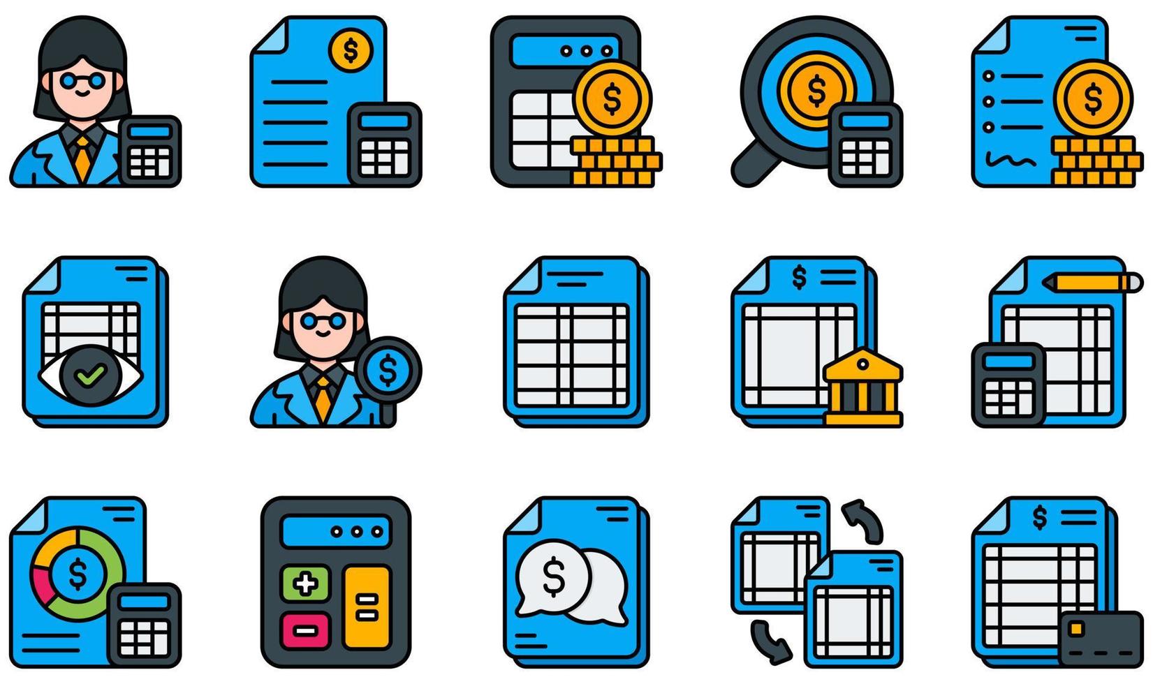 Set of Vector Icons Related to Accounting. Contains such Icons as Accountant, Accounting, Accounts, Audit, Auditor, Bookkeeping and more.