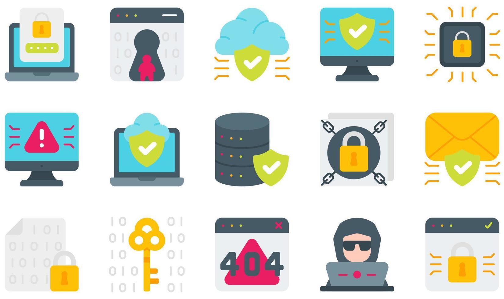 Set of Vector Icons Related to Cyber Security. Contains such Icons as Authentication, Backdoor, Cloud, Computer, Cyber Security, Cybercrime and more.
