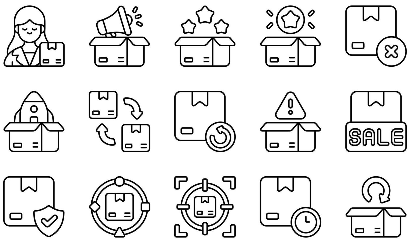 conjunto de iconos vectoriales relacionados con la gestión de productos. contiene íconos como gerente de producto, calidad, rechazo, lanzamiento, devolución, cadena de suministro y más. vector