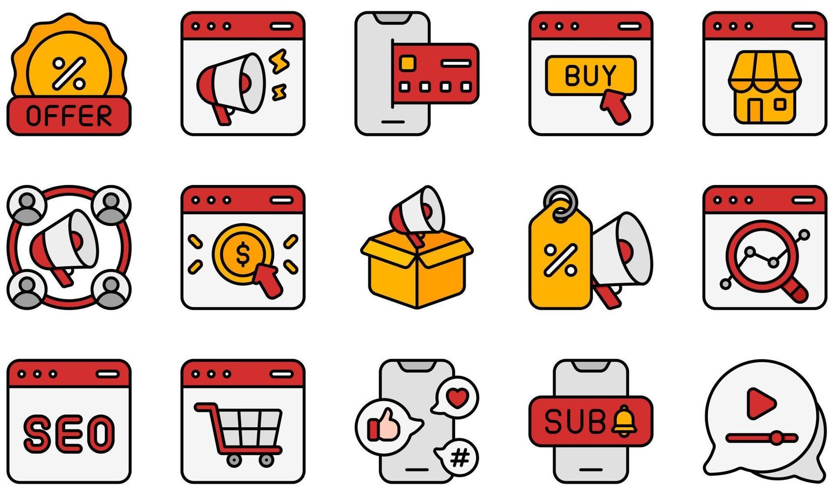 Set of Vector Icons Related to Online Marketing. Contains such Icons as Online Marketing, Online Payment, Online Shopping, Online Store, Outbound Marketing, Seo and more.