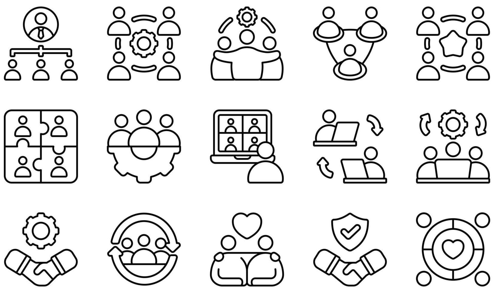 Set of Vector Icons Related to Teamwork. Contains such Icons as Structure, Team, Teamwork, Together, Trust, Unity and more.