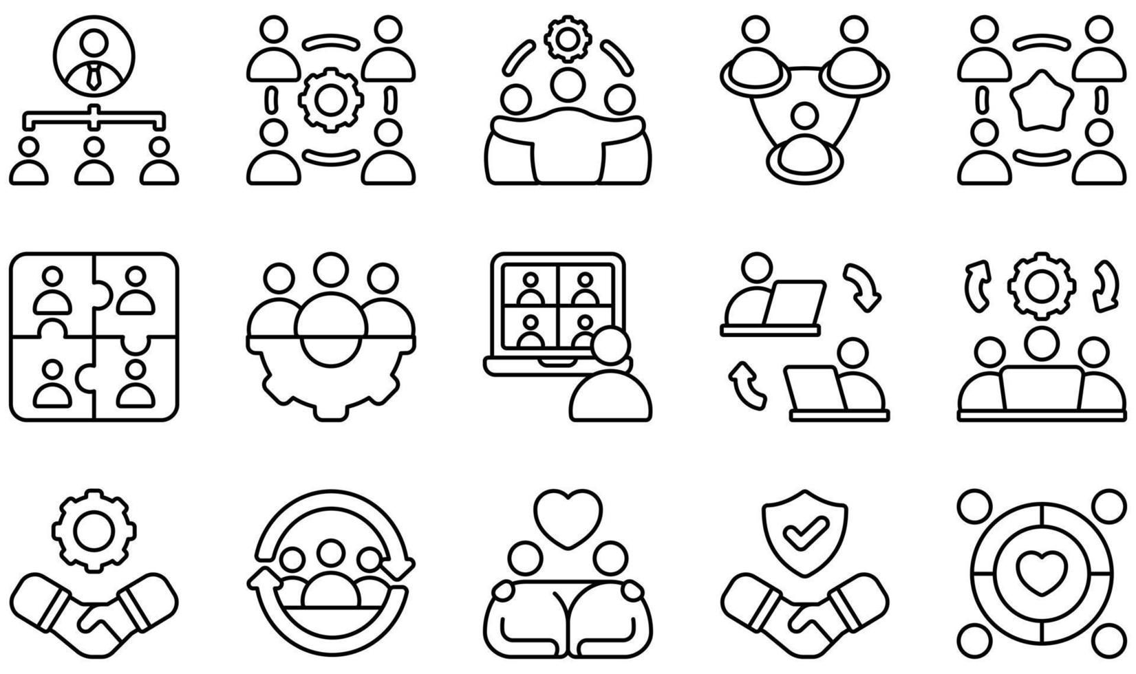 conjunto de iconos vectoriales relacionados con el trabajo en equipo. contiene íconos como estructura, equipo, trabajo en equipo, juntos, confianza, unidad y más. vector