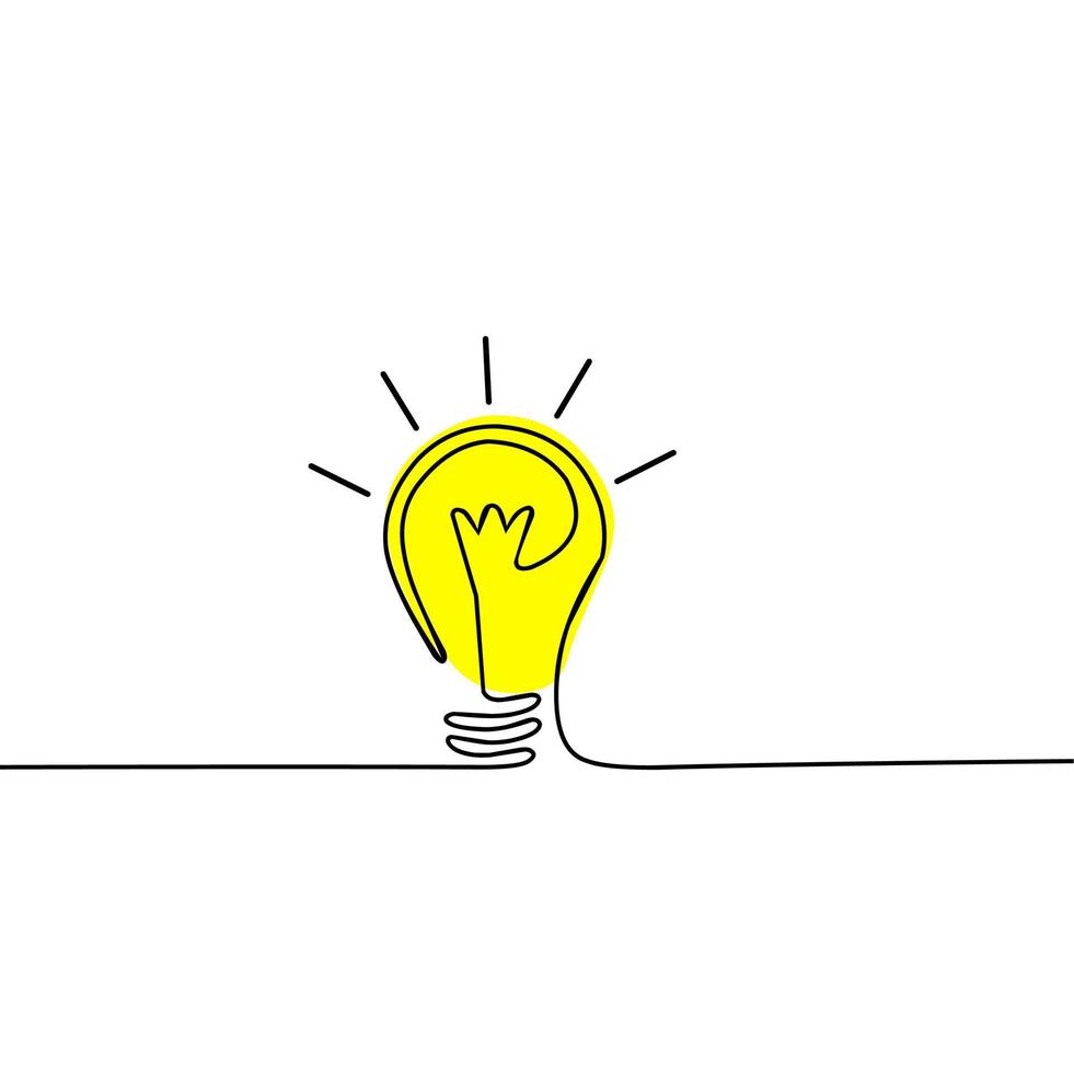 Light bulb vector. Continuous line design. Yellow business idea concept. Icon illustration. vector