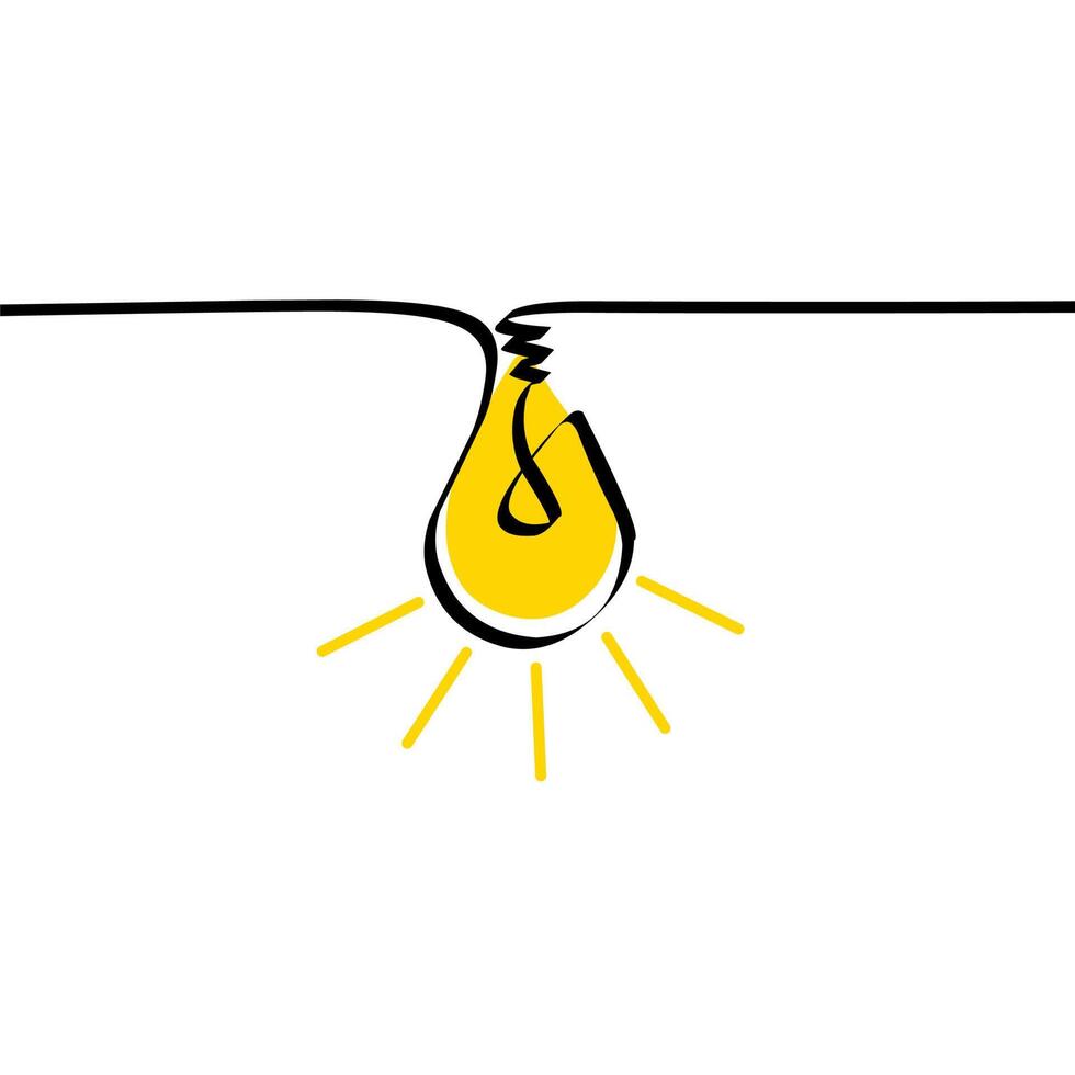 Continuous line drawing. Yellow business idea concept light bulb. Icon vector illustration.