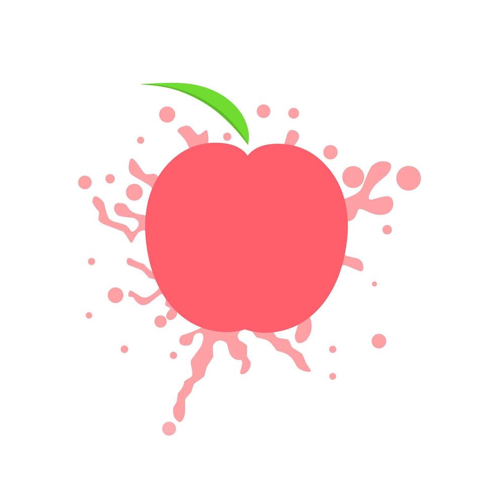 ilustración vectorial de un melocotón. melocotón con hojas de salpicaduras de jugo fresco. perfecto para logos de jugo de frutas. vector