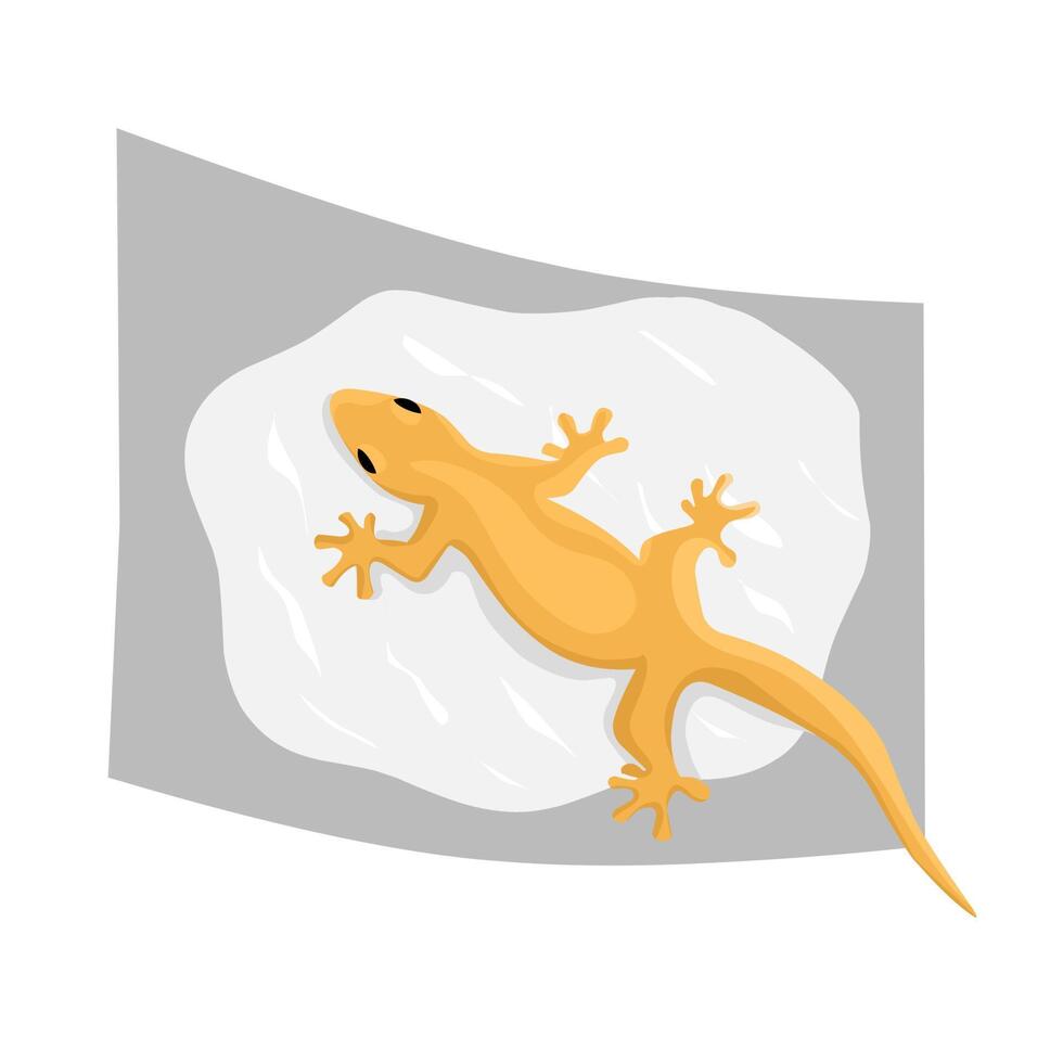 ilustración vectorial de un lagarto. la lagartija se pega al pegamento. trampas para erradicar lagartijas caseras. ideal para imágenes de productos repelentes de lagartos. vector