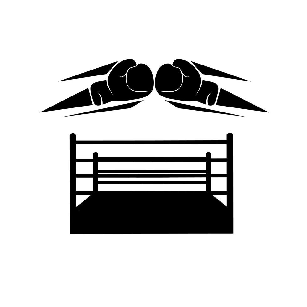Vector illustration of boxing arena icon with two gloves. Isolated on a white background. Great for boxing logos and posters.