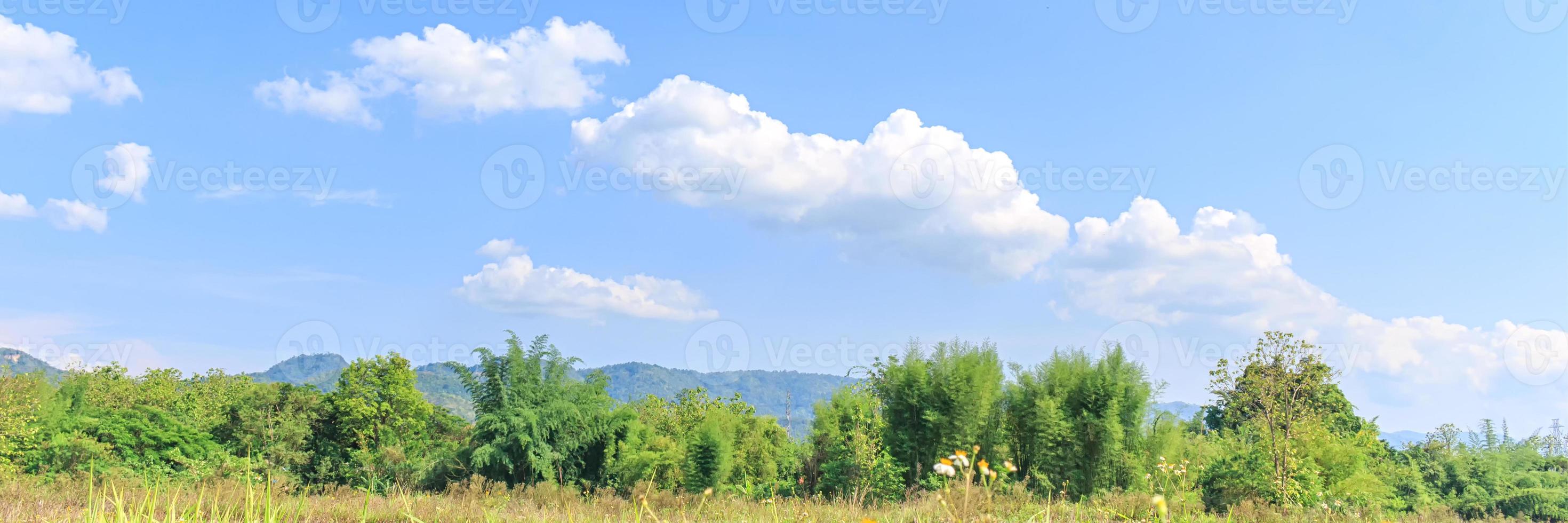 white clouds in the blue sky in the daytime , mountains and forests photo